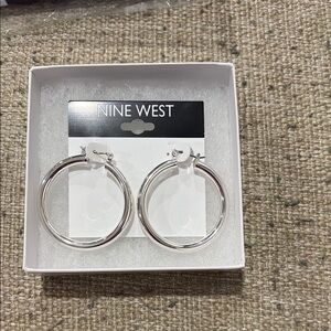 Nine West Shiny Silver Large Hoop Earrings